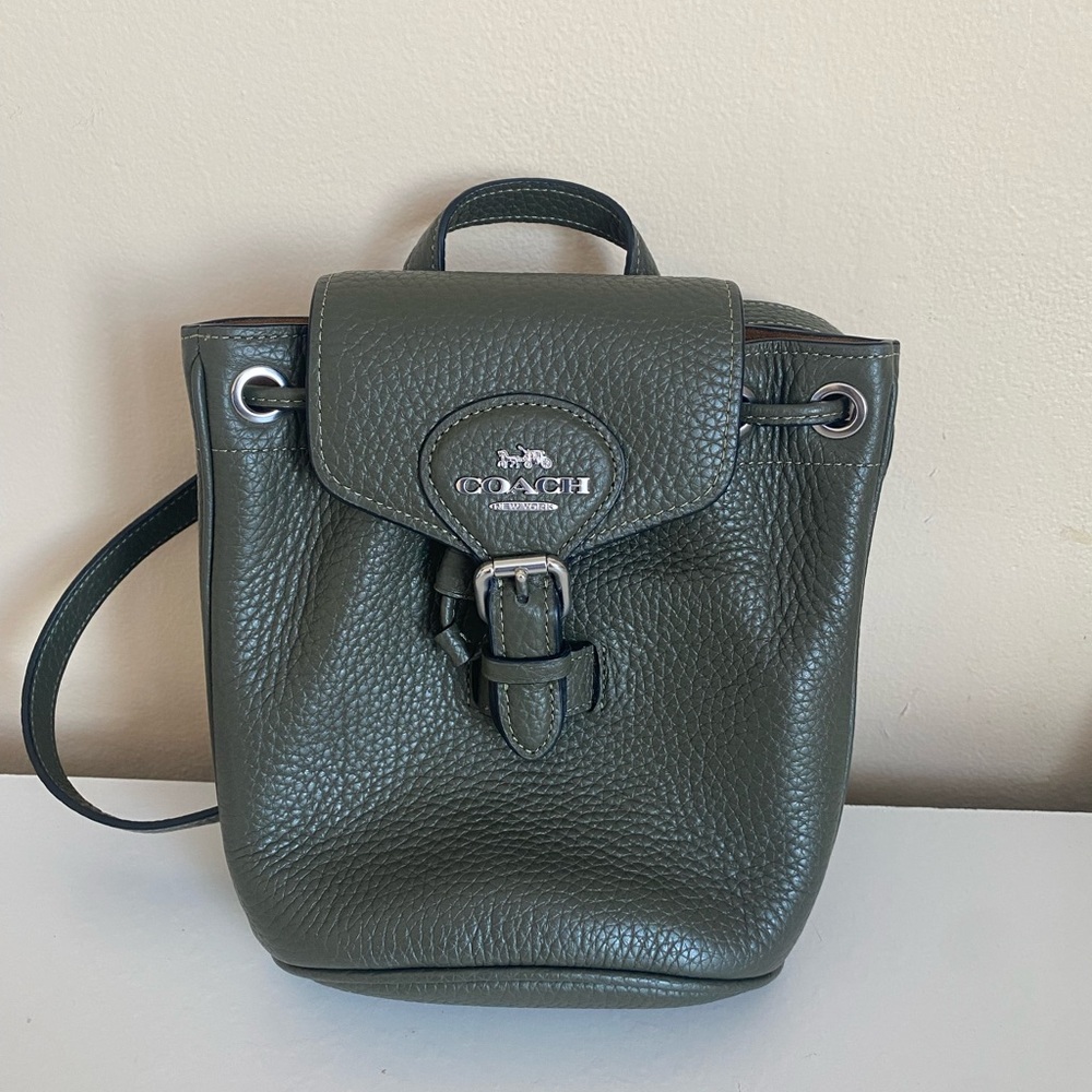 Coach Amelia Olive Green Pebbled Leather Convertible‎ Backpack CL408 NEW